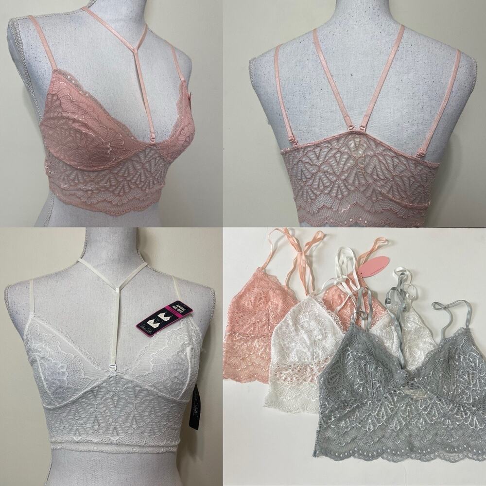 Long Line Lace Choker Sexy Bra Lingerie Lace Bralette 3 Pack - S/ M
